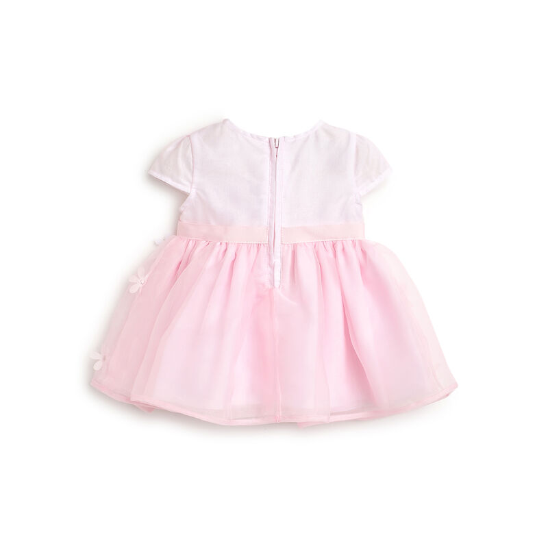 Girls White and Pink Floral Printed Short Sleeve Dress image number 1